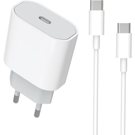 Chargeur rapide USB C 20W pour iPhone 16 / 16 Pro / 16 pro max / 15 plus / 15 pro, chargeur et câble USB C - à - C 1m pour iPad Pro / air / mini, prise murale usbc type C Adaptateur secteur