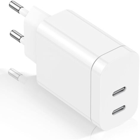 Chargeur rapide USB-C, chargeur mural 2 ports, double chargeur rapide compatible avec iPhone 15/14/14 Plus/14 Pro Max/13/12 Pro Max/Mini/11/XS/XR/X, iPad, Samsung, LG