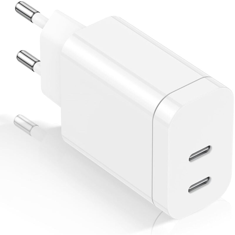 Chargeur rapide USB-C, chargeur mural 2 ports, double chargeur rapide compatible avec iPhone 15/14/14 Plus/14 Pro Max/13/12 Pro Max/Mini/11/XS/XR/X,