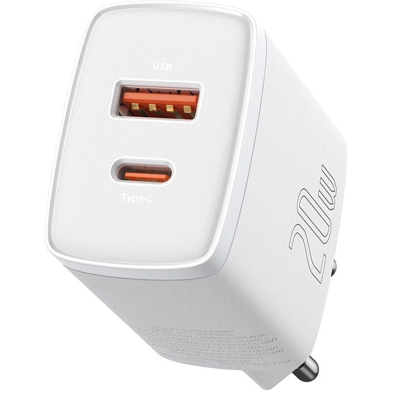Chargeur rapide USB compact USB-C 20W 3A PD QC 3.0 blanc