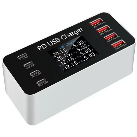 Chargeur Rapide USB PD Multi- 65 W avec écran LCD PD 30 W Chargeur de Charge pour Tablette, Téléphone, pour 14, pour , Prise UE