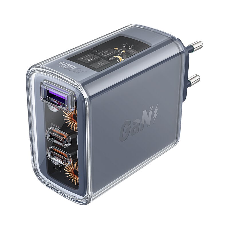 Chargeur réseau GaN 65W 3 ports 1x USB 2x USB-C gris