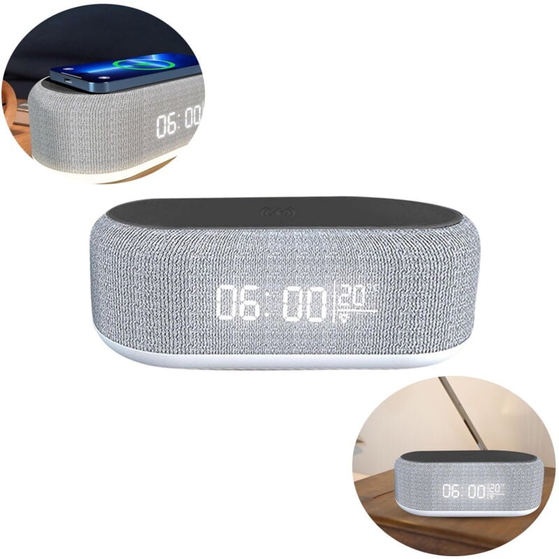 Feiyue - Chargeur sans fil 15 w, réveil numérique, affichage de la température, veilleuse, chargement sans fil fonctionnel