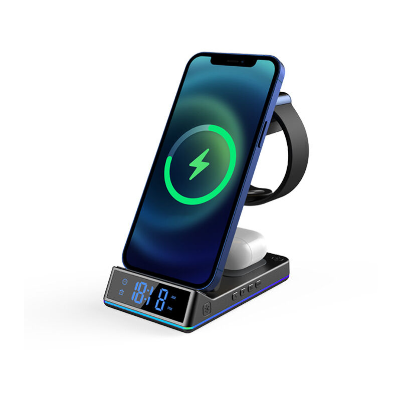 Chargeur sans Fil 5 en 1, avec veilleuse d'horloge Chargeur Induction iphone 15W Station de Charge Apple for iPhone