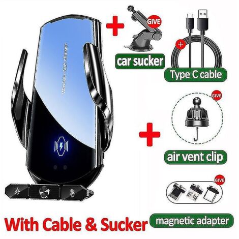 Chargeur sans fil pour voiture 120 W, support magnétique automatique pour téléphone, compatible avec iPhone 14, 13 et 11, Samsung et Xiaomi, charge rapide – Noir avec ventouse
