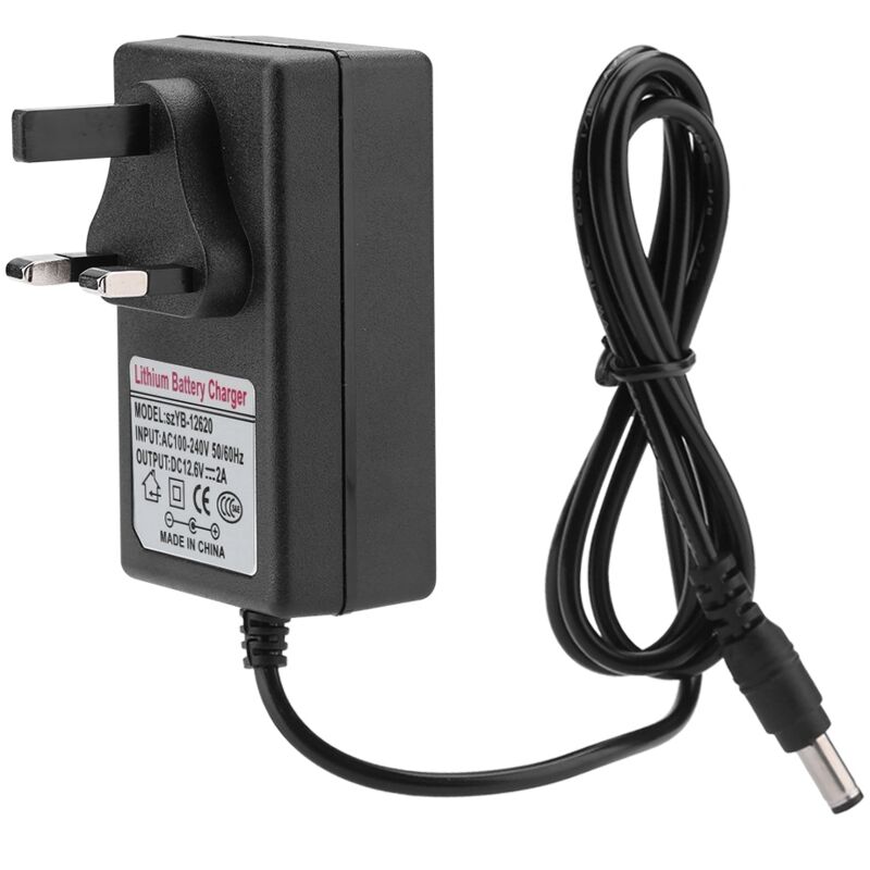 Chargeur Secteur 12.6V 2A pour Batterie Lithium-ion, Adaptateur 100-240V avec Fiche UK