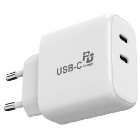 Chargeur secteur Urban Factory avec 1 port USB C 45 W + 1 port USB C 20 W Blanc