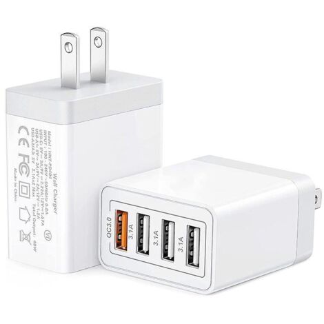 chargeur Secteur Usb,quick Charge 3.0 33w/6a 4 Ports Chargeur Mural Rapide Adaptateur Prise Secteur Usb Multiple Universel Pour Iphone 12/11/xr/xs