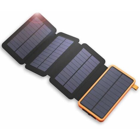 Chargeur Solaire 25000mAh Portable Batterie Externe avec 4 Panneaux Imperméable Power Bank avec 2 USB Outdoor Camping pour Téléphone Tablettes