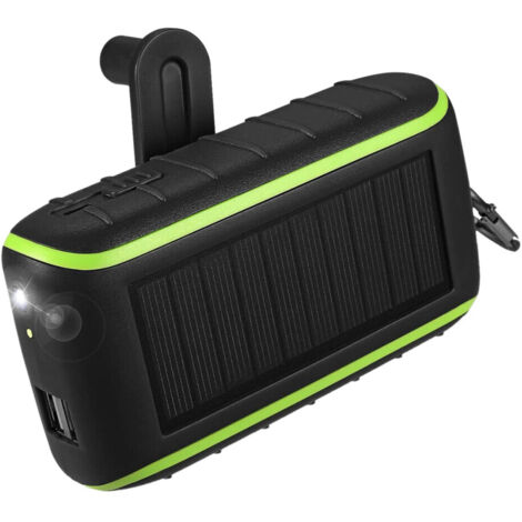 Chargeur solaire à manivelle 8000mAh double USB batterie externe avec lampe torche LED et mousqueton