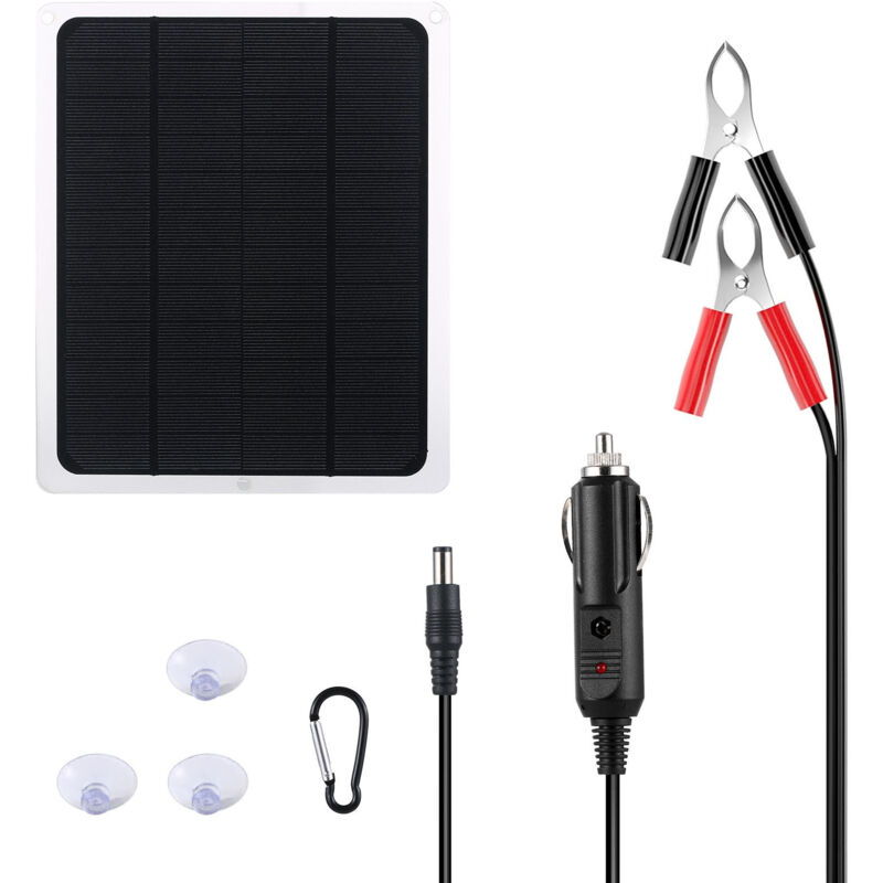 Chargeur Solaire de Maintenance Amélioré 12V - Panneau Solaire Portable Étanche, Kit de Charge pour Voiture, Moto, Bateau, Camping-Car, Remorque,
