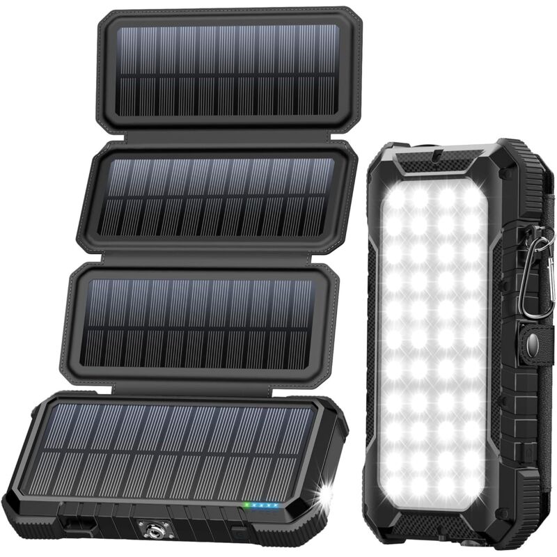 Chargeur Solaire Portable 20000 mAh avec 4 Panneaux solaires, Batterie Externe étanche avec 4 Ports USB 18 W, Chargeur Rapide QC 3.0 USB C Power Bank