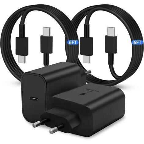 Chargeur Super Rapide USB-C,45W Fast Charger Plug [2 Pack] pour Samsung Galaxy S24/S23 Ultra/S23+/S22 Ultra/S22+/S20 Ultra/Note 10 Plus, Galaxy Tab S8 avec 1.8M Type C Cable