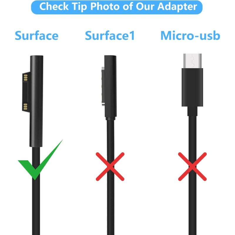 Alovez - Chargeur Surface Pro, câble de chargement pour ordinateur portable Surface, adaptateur d'alimentation 44 w, 15 v, 2,58 a compatible