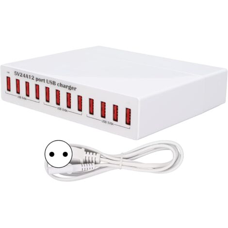Chargeur USB 12 Ports - Indicateur LED Shunt Intelligent - Hub de Charge