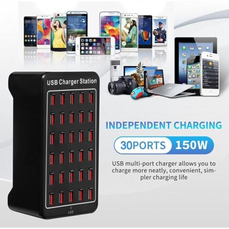 Chargeur USB 30 ports - 150W/30A, Chargeur intelligent, Hub de charge desktop, Station de charge multi-ports organisateur, compatible avec Samsung/iPhone/iPad/Google Pixel/Tablettes et autres électron