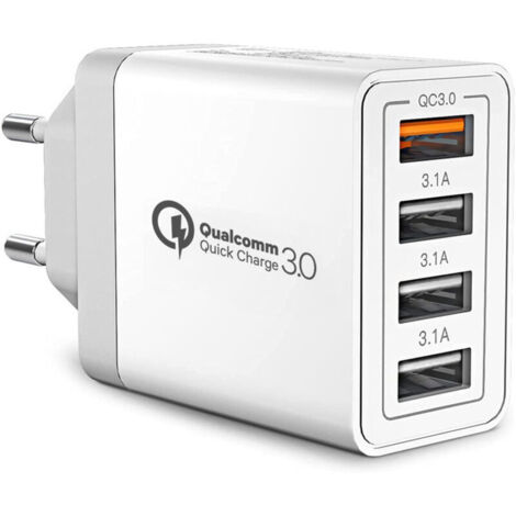 Chargeur USB, 40 W plusieurs prises USB, bloc de chargeur rapide à 4 ports Samsung QC3.0 adaptateur de chargeur USB pour iPhone 15 14 13 12 11 8 XR Samsung S24 Ultra S23 S22 S21 iPad Xiaomi Huawei Goo