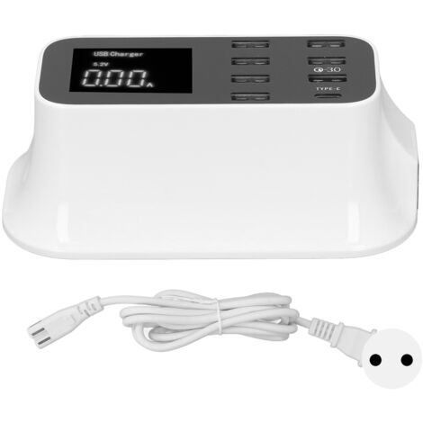 Chargeur USB 40W 8 Ports avec Écran LCD et Protection Multiple - Adaptateur Secteur AC 100-240V Prise EU