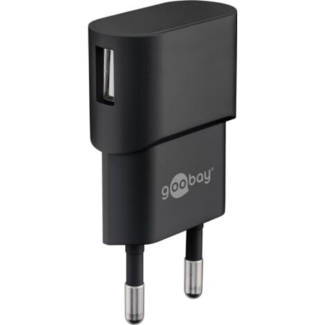 Chargeur USB-A (5 W) noir, 1x port USB-A. Version couleur Noir