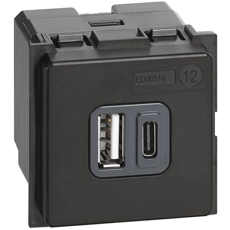 Chargeur USB Bticino Living Now type A et C 1M K4191AC