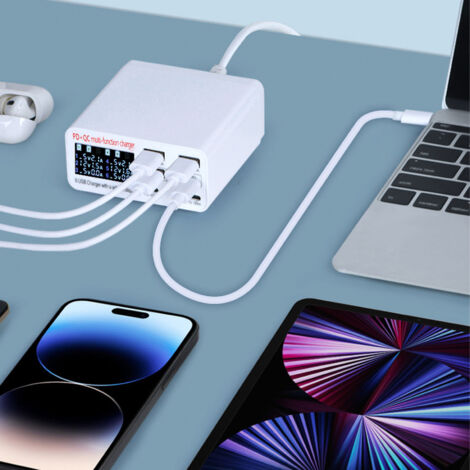 Chargeur USB-C 100W GaN avec Affichage Individuel - Bloc d'Alimentation PD 65W pour Ordinateurs et Multiples Appareils - EU Plug