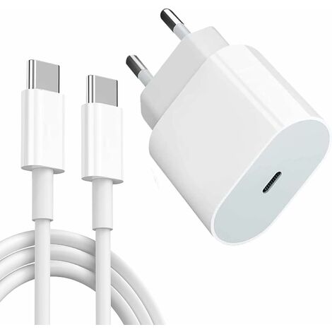 Chargeur USB C 20 W pour iPad Pro avec câble de type C de 2 m compatible avec iPad Pro 12,9/11 pouces, Air 5th/4th, Mini 6, Galaxy S21, S20, S10, etc. Adaptateur secteur USB C pour tablettes Android
