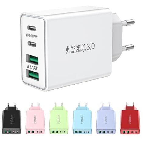 Chargeur USB C - 40 W - 2 Ports USB C + 2 Ports USB A - Compatible iPhone iPad Samsung - Pour Maison Bureau Voyage - 1 Pièce