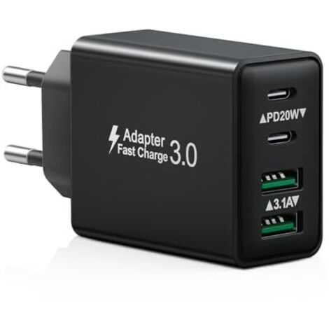 Chargeur USB C - 40 W - 4 Ports (2 USB-C + 2 USB-A) - Compatible iPhone Samsung Tablet - Charge Rapide Power Delivery - 1 Pièce