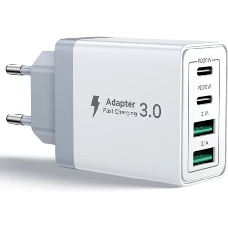 COOCHEER Chargeur USB C, 40W 4 Port Prise USBC Chargeur Rapide iPhone, Multi Secteur PD+QC 3.1A Type C Adaptateur pour iPhone 16 15 14 13 12 11 Pro Max X XS XR 8 7 6S Plus Mini SE, iPad,Samsung Galaxy