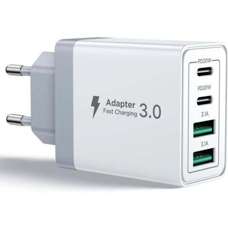 Chargeur USB C, 40W 4 Port Prise USBC Chargeur Rapide iPhone, Multi Secteur PD+QC 3.1A Type C Adaptateur pour iPhone 16 15 14 13 12 11 Pro Max X XS XR 8 7 6S Plus Mini SE, iPad,Samsung Galaxy