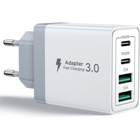 Chargeur USB C, 40W 4 Port Prise USBC Chargeur Rapide iPhone, Multi Secteur PD+QC 3.1A Type C Adaptateur pour iPhone 16 15 14 13 12 11 Pro Max X XS XR 8 7 6S Plus Mini SE, iPad,Samsung Galaxy