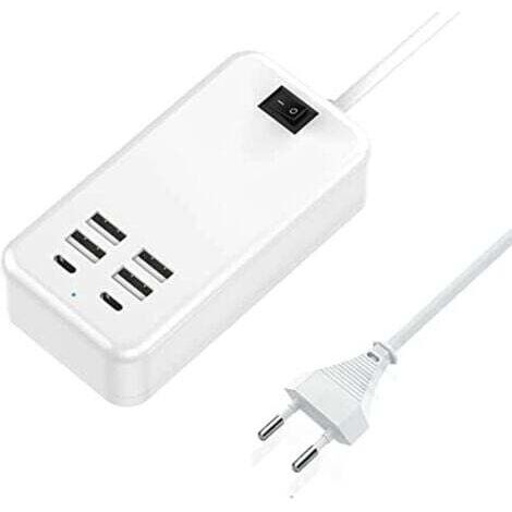 Chargeur USB C, chargeur USB 6 ports, 2 ports USB-C + 4 ports USB-A, chargeur multi-USB.