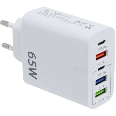 Chargeur USB C Rapide, 65W 5-Port Prise USB Multiple, Chargeur Rapide QC3.0 Multi Adaptateur pour i-Phone 14/13/12/11/XS/X, SAMS-ung Galaxy S23 S22 S21