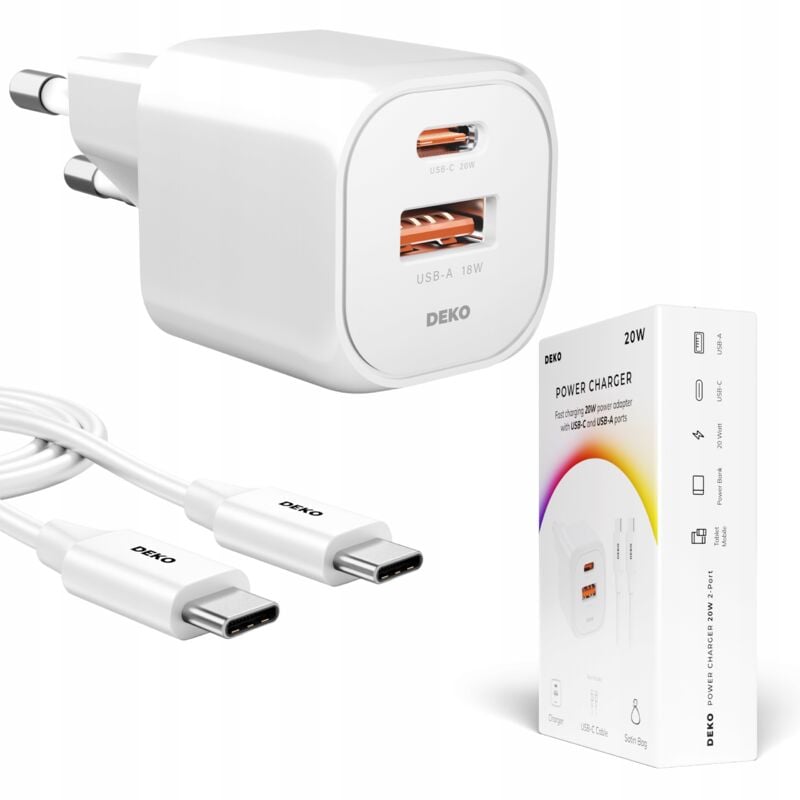 Chargeur Usb C Rapide Pour Téléphone Universel 20w + Câble Usb C 100w Blanc