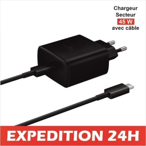 Chargeur USB C - Samsung - 45W - Charge rapide - Compatible Galaxy S23/S22/S21 - Blanc