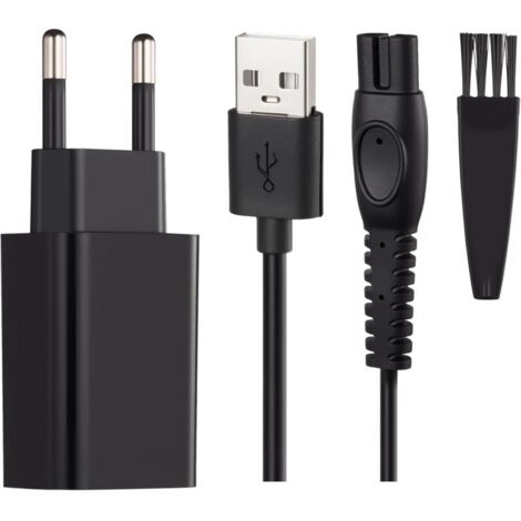 Chargeur USB Cordon de charge pour rasoir Philips 5V - Compatible avec QP2724, QP2734, QP2824, QP2834, X3001, S3145, MG5910, BG5021 - Adaptateur secteur avec câble de 1,5 m et brosse de nettoyage, Pas