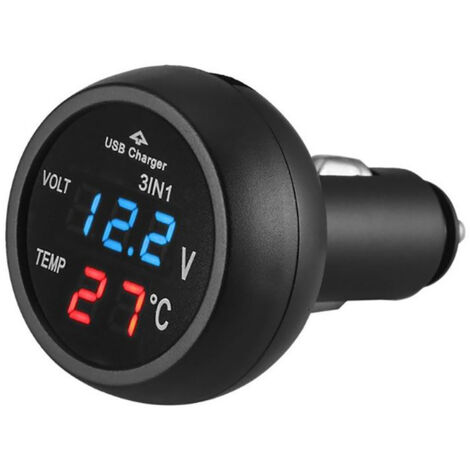 Chargeur USB de voiture Voltmètre Thermomètre