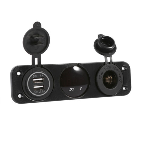 Chargeur USB double prise 12V avec voltmètre LED bleu pour voiture bateau étanche