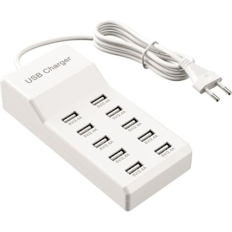 Chargeur USB multiple, 50 W, 10 ports, station de charge multi-ports, hub USB compatible avec iPhone 12/13/14/15/16/Galaxy S23/S24/S25/Huawei/Oppo/OnePlus.