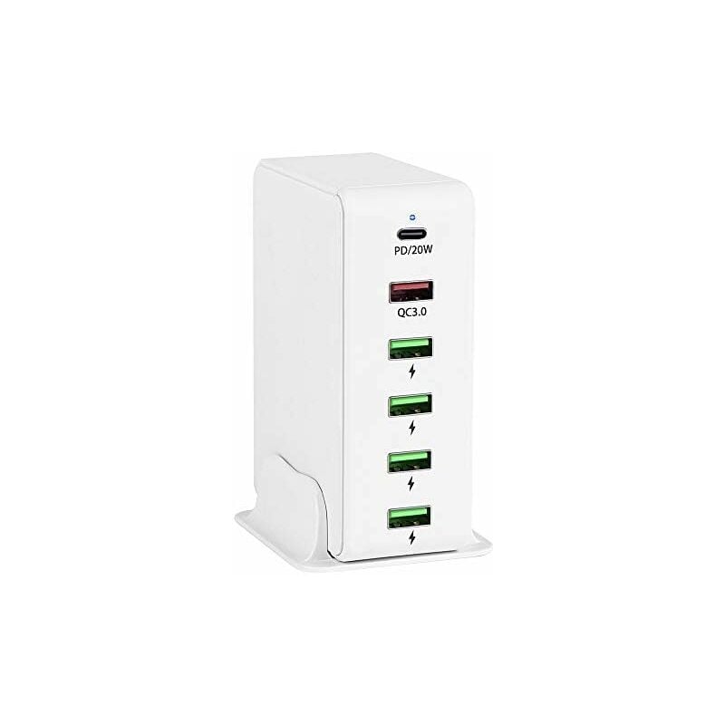Memkey - Chargeur usb Multiple, 65W 6-Ports Chargeur Rapide usb avec Adaptateur d'alimentation usb c 20 w et 1x Quick Charge 3.0 Prise usb pour