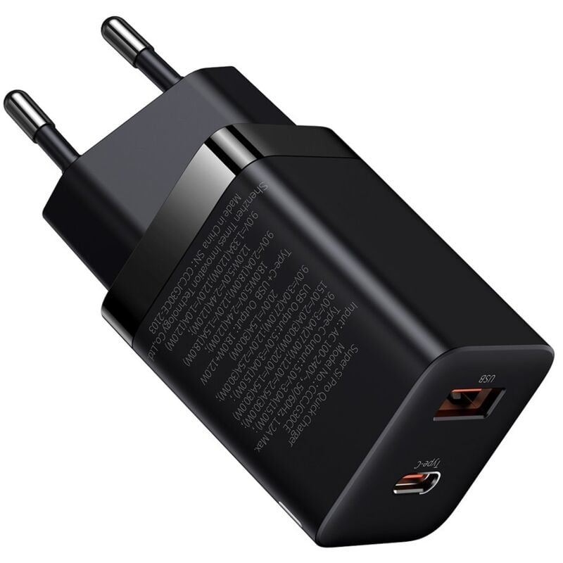Chargeur USB rapide USB-C 30W PD QC Super Si Pro noir