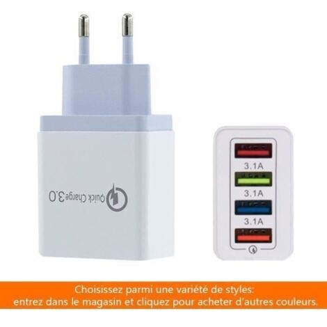 Chargeur USB Secteur 4 Ports Universel Secteur Mural 3.1A , Adaptateur Secteur USB compatible iOS, Android, Appareils Portable