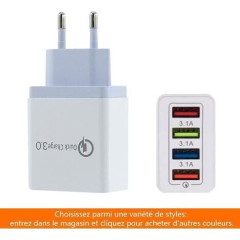 Chargeur USB Secteur 4 Ports Universel Secteur Mural 3.1A , Adaptateur Secteur USB compatible iOS, Android, Appareils Portable
