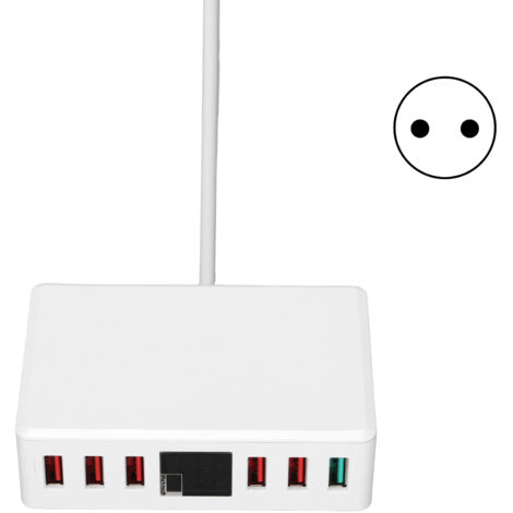 Chargeur USB T9+ 6 Ports QC 3.0 40W - Station de Recharge Rapide Multiport 100-240V (Prise EU)