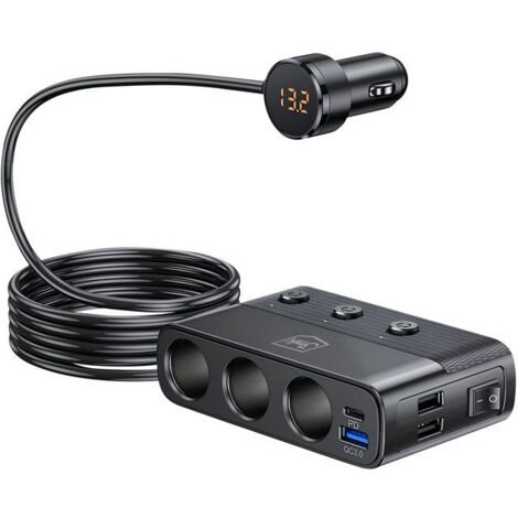 Panneau De Prise Allume-cigare 4 En 1 Avec Voltmètre LED - 110x87 Mm, Neuf