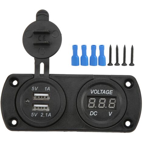 Chargeur Voiture Double USB Rapide Étanche avec Voltmètre - Universel 12-24V, 2.1A pour Moto et Bateau