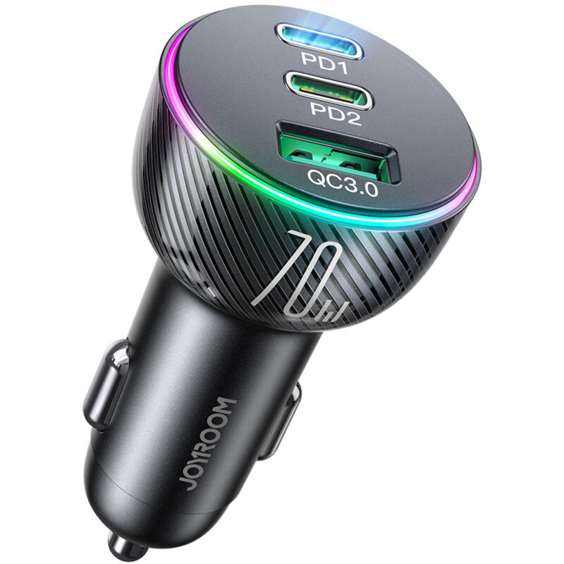 Chargeur voiture pour allume-cigare 3 ports USB et 2x USB-C 70W - noir