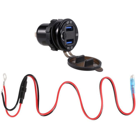 Chargeur voiture QC 3.0 double USB 12V/25V avec interrupteur contact Noir pour bateau moto camion