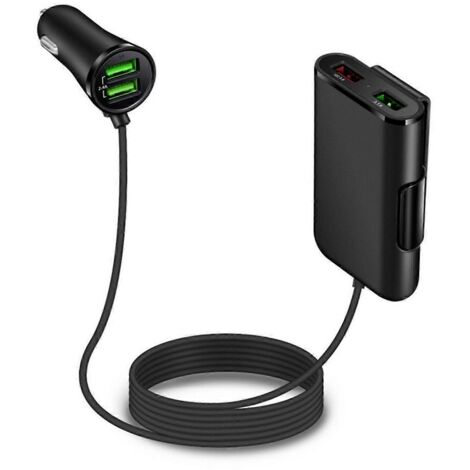 Chargeur Voiture QC3.0 Rapide 4 Ports USB + Voyant Lumineux, Adaptateur Allume-Cigare 12V-24V pour Smartphone, GPS, Tablette.