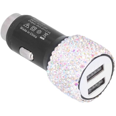 Chargeur Voiture USB 5V, Adaptateur Double Port Rapide avec Strass, Accessoire Intérieur Voiture, Décoration Élégante.